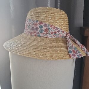 LC Lauren Conrad Tan Straw Hat with Floral Ribbon
